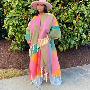 Colorful Geometric Kimono with Fringe